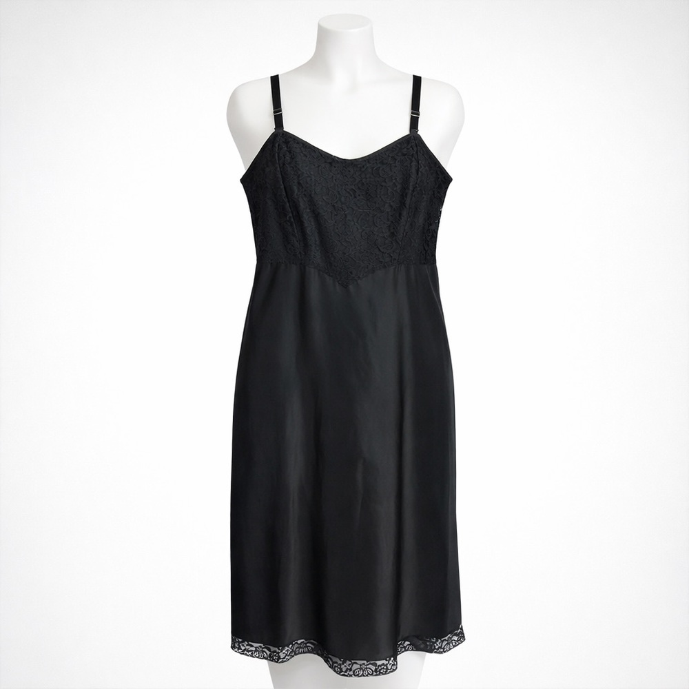 Vintage‎ Saucy Barbizon Slip Dress Womens 20.5/L Black Lace Bodice Adjust Sexy